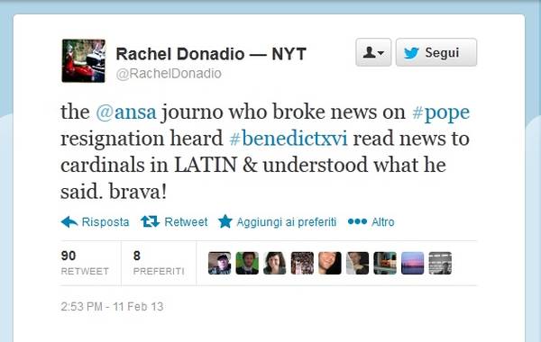 Il tweet di Rachel Donadio