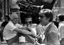 Mario Monicelli e Giancarlo Giannini sul set di 'Viaggio con Anita' nel 1978 a Roma