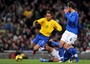 10 febbraio 2009, amichevole Italia-Brasile a Londra: Robinho (s) contrastato da Fabio Cannavaro