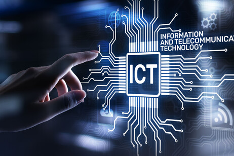 ICT - Information and communication technology concept on virtual screen.