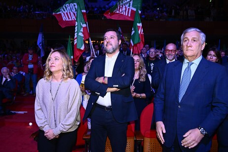 La premier Gorgia Meloni e i leader di Fi e della Lega Antonio Tajani e Matteo Salvini