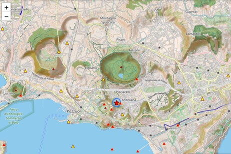 Localización del terremoto de 3,6 que sacudió hoy la región de Pozzuoli, en Nápoles.