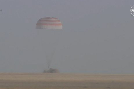 L’atterraggio della Soyuz Ms-25 in Kazakistan (fonte: Nasa, YouTube)