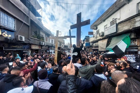 Cristianos protestan en Damasco.