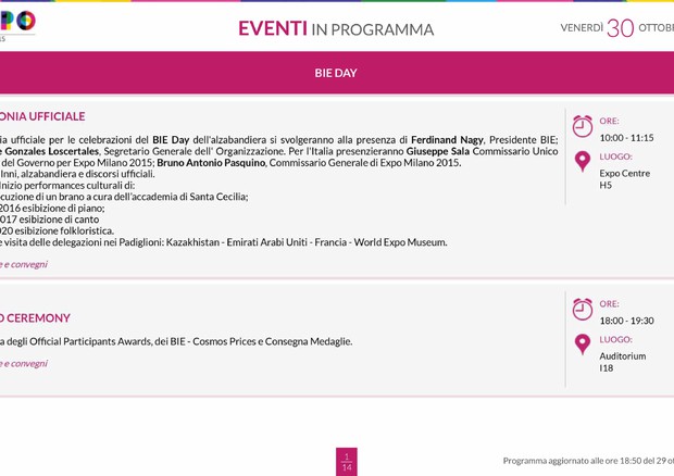 Programma 30 ottobre © Ansa