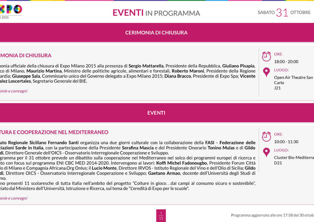 Programma 31 ottobre © Ansa