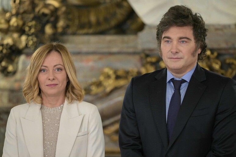 Meloni y Milei en la Casa Rosada. © ANSA/AFP