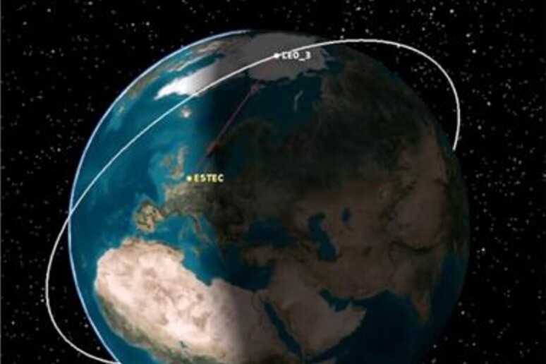 Rappresentazione grafica del primo esperimento di connessione 5G fra il satellite Leo 3 in orbita bassa e il centro Estec dell 'Esa (fonte: ESA) - RIPRODUZIONE RISERVATA