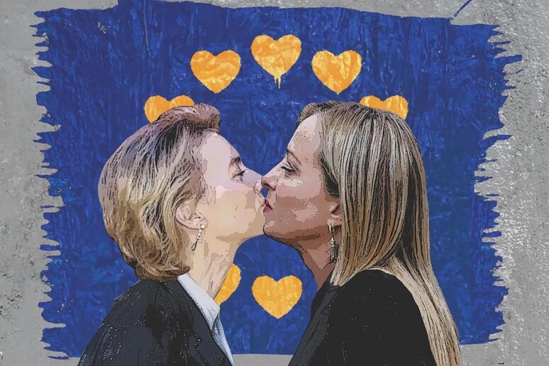 El beso entre Von der Leyen y Meloni en el mural de TvBoy. - TODOS LOS DERECHOS RESERVADOS